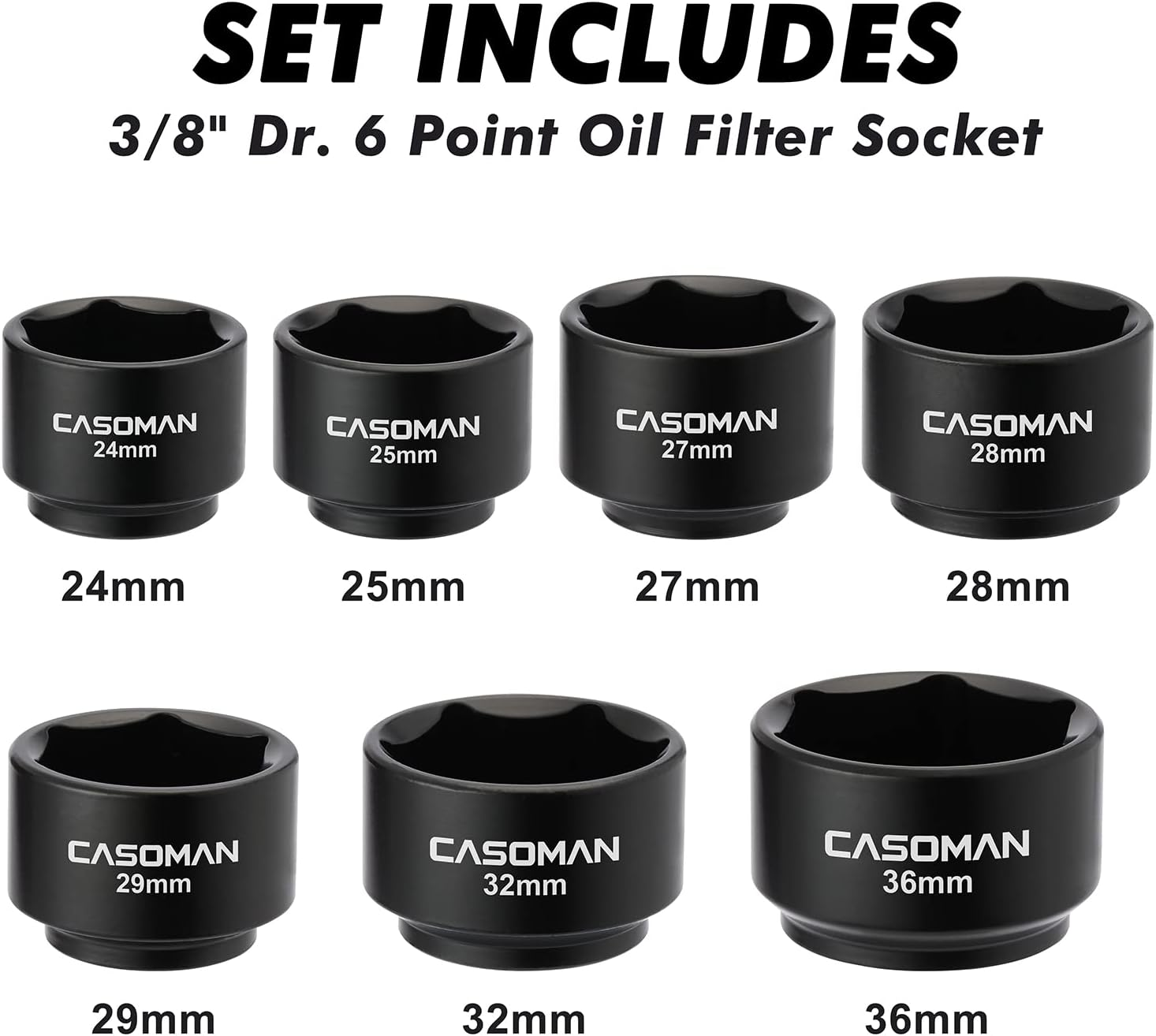 CASOMAN 7 Pieces 3/8" Drive Low Profile Oil Filter Socket Set, Oil Filter Cap Remover and Installer Tool Set, 6 Point, 24Mm, 25Mm, 27Mm, 28Mm, 29Mm, 32Mm, 36Mm, CR-V image number 5