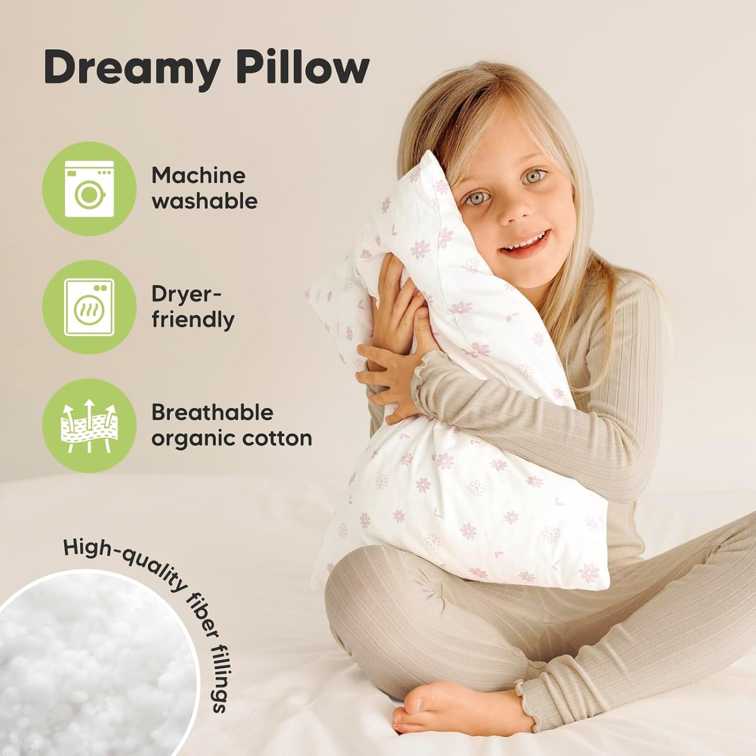 2-Pack Toddler Pillow - Soft Organic Cotton Toddler Pillows for Sleeping - Small Pillow for Kids - Kids Pillows for Sleeping - Kids Pillow for Travel, School, Nap, Age 2 to 5 (Daisy) image number 3