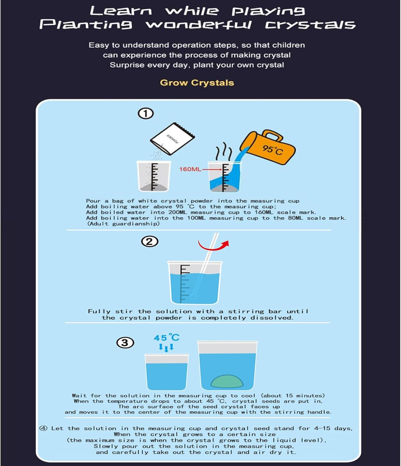 6PCS Crystal Growing Kit for Kids - Grow 6 Crystals with Light-Up Stand,Science Experiments for Kids Crystal Science Kits for Teens STEM Gifts Idea for Boys & Girls 8-12 ​ image number 2