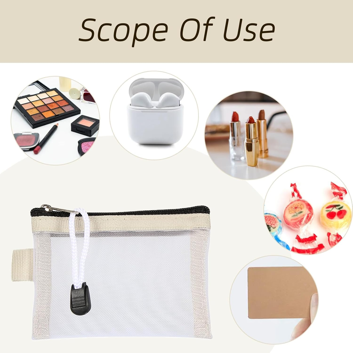 Pack of 5 Mini Bags, 7.5 X 11 Cm, Mini Cosmetic Bag with Zip, Transparent Mesh Storage Bag, for Storing Small Items, Keys, ID Card, Bank Card. image number 2