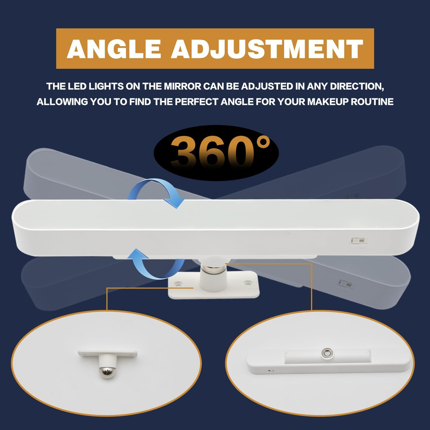 Wireless Vanity Lights for Mirror, 4000Mah Rechargeable Battery Operated Mirror Light, Adjustable Color Brightness & Angle Makeup Light,Cordless Lights for Bathroom Mirror,Desks, Kitchens, Cabinets image number 2