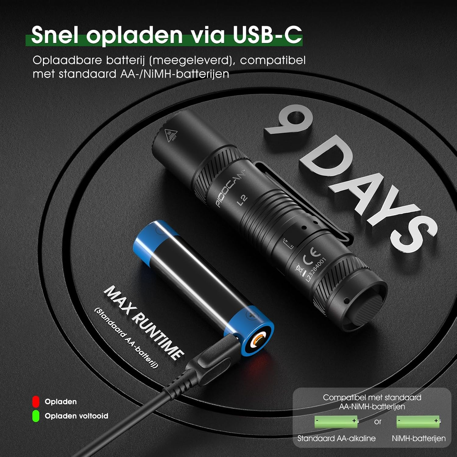 PIOOCAN Small Torch, 1200 Lumens, Mini Torch LED Rechargeable, EDC Tactical Torches, 4 Modes, Compatible with One AA Battery for Camping, Hiking, Repair and Emergency (Black) image number 1