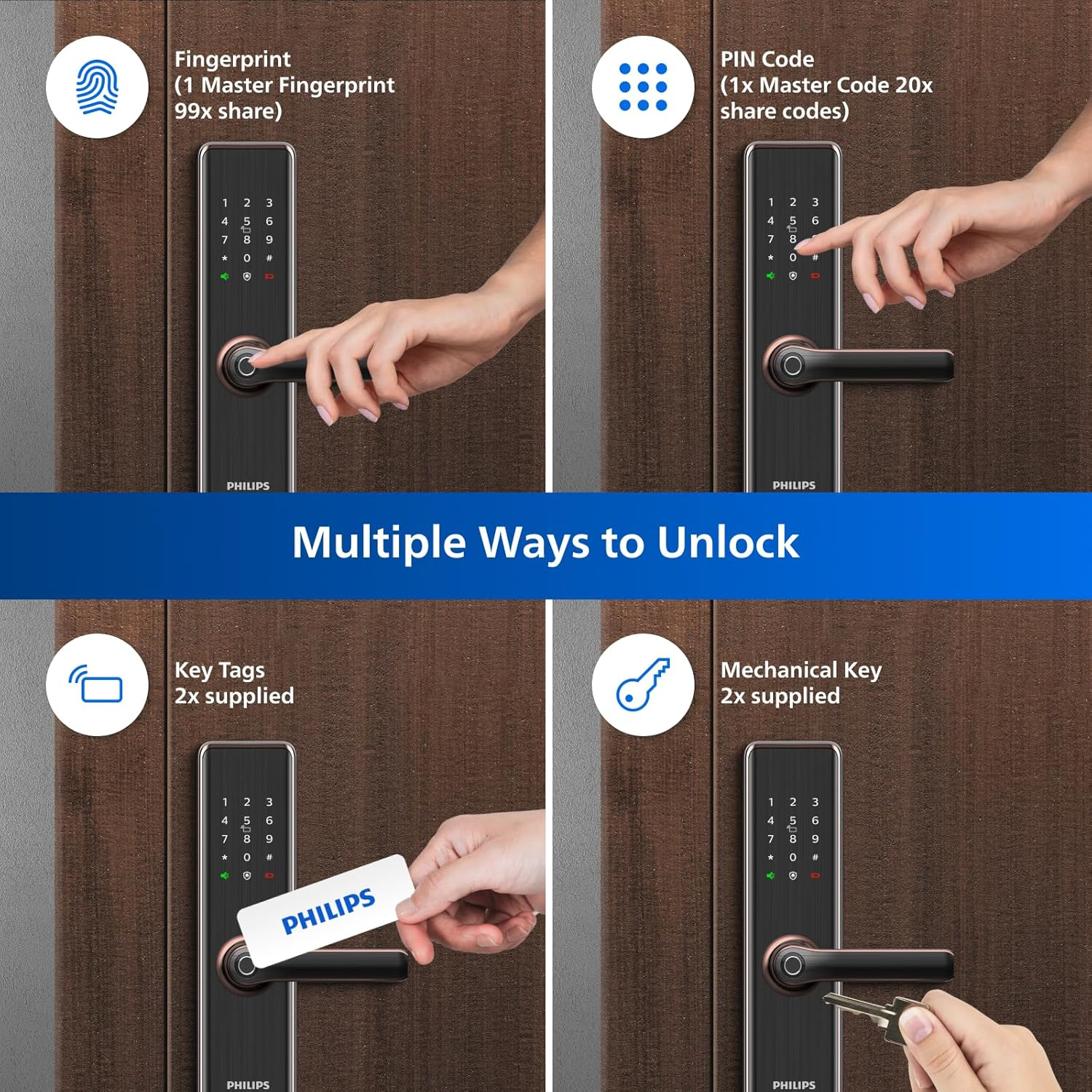 Philips Easykey 7300-5HB Smart Door Lock - Fingerprint and Keyless Entry, Home Improvement, Safety Lock - Copper