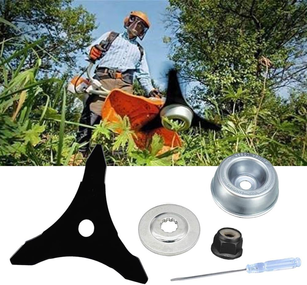 2 Set Carbon Steel Trimmer Blades with Adapter Kits,10" X 3 Teeth Brush Cutter Blades, Compatible with Hus-Qvarna, Stih-L, Ore-Gon, Hita-Chi Brush Cutter, Weedwacker,Weed Eater Replacement Blades