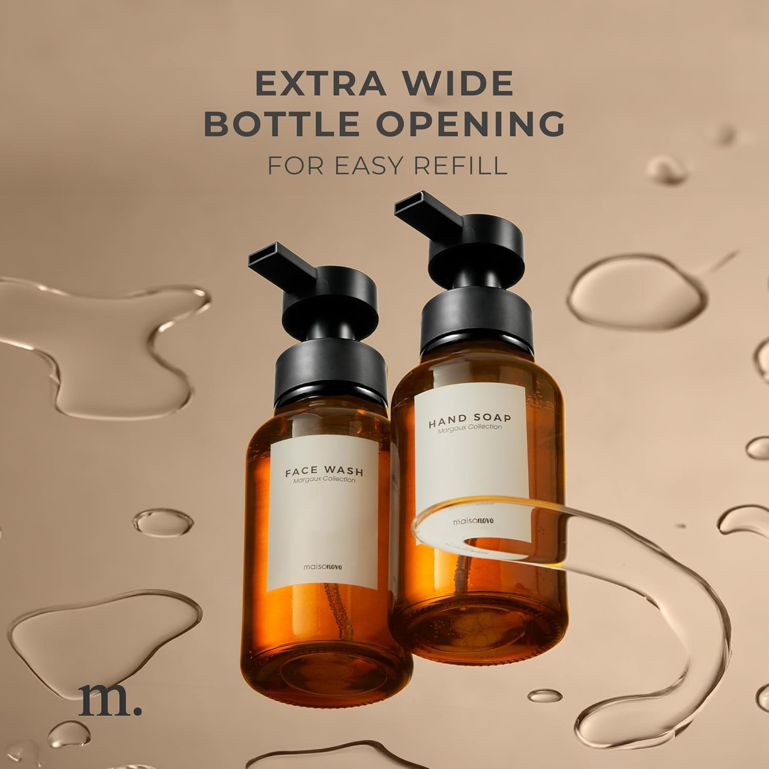 Maisonovo Glass Foaming Soap Dispenser 14 Oz | Amber Glass Black Pumps X 2 - Black Glass Plastic Pump X 2 image number 7