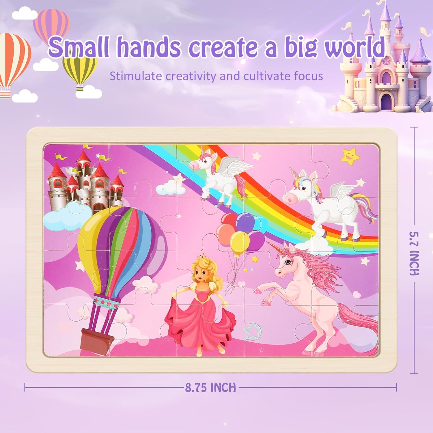 Wooden Puzzles Toys for Kids Ages 3-5, Set of 4 Packs with 20-Piece Unicorn Mermaid Princess Wood Jigsaw Puzzles, Preschool Educational Brain Teaser Toys for Girls 3 4 5 6 Years Old. - Princess image number 6