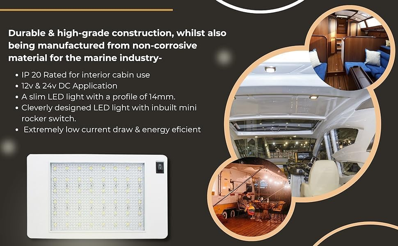 12V 24V 5W 5 Watt 48-LED Ceiling Slim Interior Boat Cabin Caravan Motorhome LED Light & Inbuilt Switch, Surface Mounted Lights image number 5