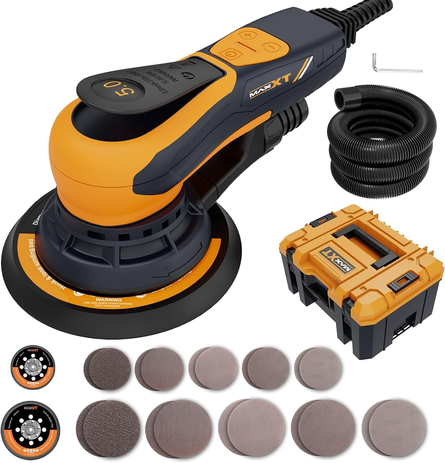 MAXXT Electric 5Mm Random Orbital Sander, Palm Sander with Brushless Motor, 5&6Inch Sanding Pads, with Tool Case image number 5