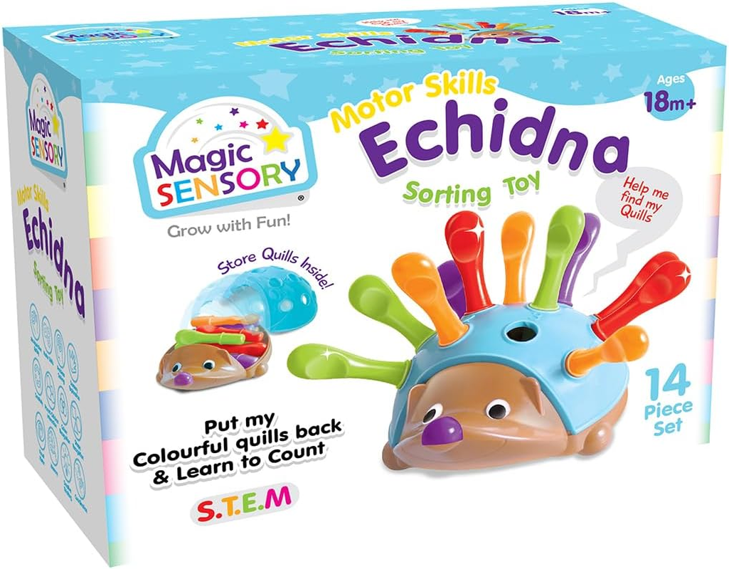 Magic Sensory Echidna Hedgehog Toy &ndash; Montessori STEM Fine Motor Skills & Counting Baby Toy &ndash; Interactive Educational Colour Sorting Sensory Toys for Toddlers 1-3 &ndash; 14 Piece Set
