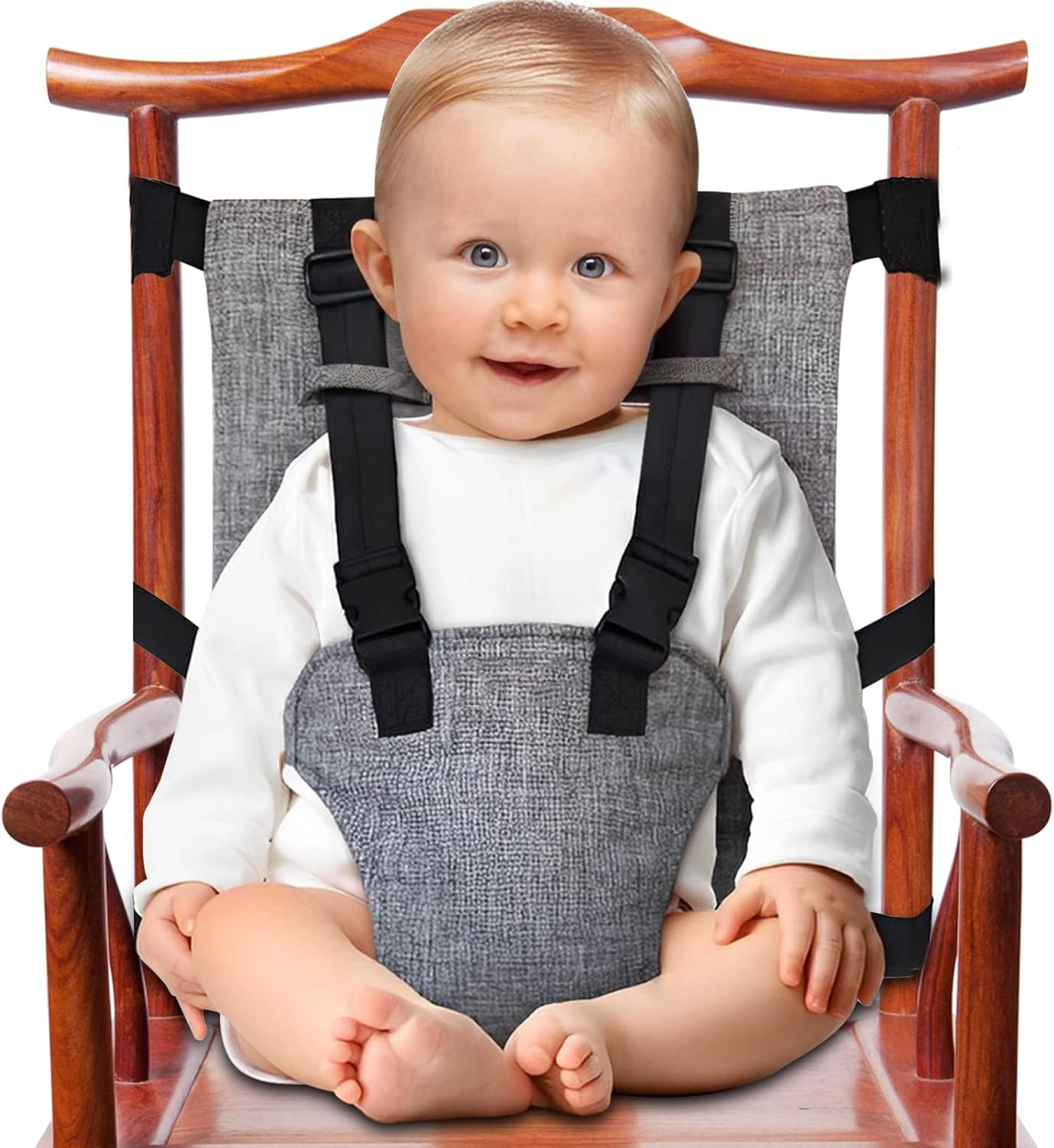 High Chair Harness Seat for Travel Fabric Baby Safety Harness Chair Portable Baby Seat Sack with Harness with Adjustable Straps Baby Travel Essential for Infant Baby Eating Feeding image number 5