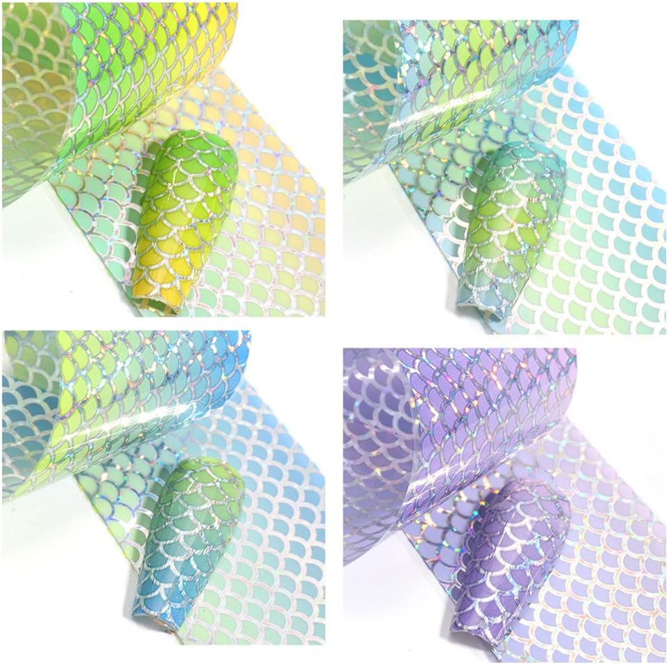 10Rolls Holographic Nail Foil Transfer Stickers Mermaid Laser Foils Nail Art Supplies Starry Paper Designs for Acrylic Decorations Women DIY Nail Arts Manicure Wraps Charms image number 3