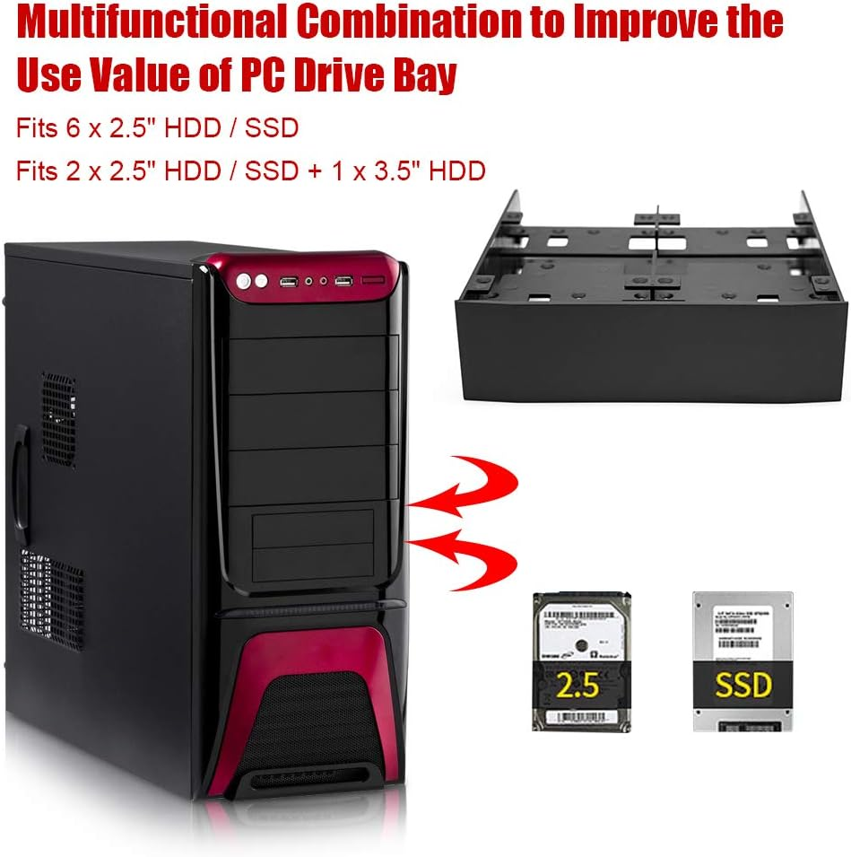 2.5/3.5 HDD/SSD to 5.25 Floppy Drive Bay Mounting Bracket for PC Black image number 1