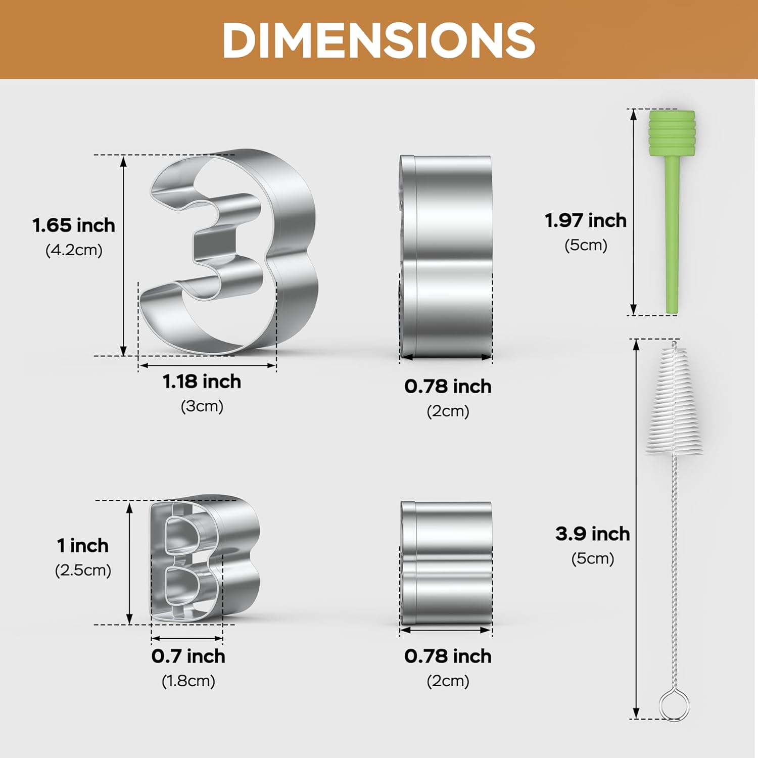 HUAFA Alphabet and Number Cookie Cutters Sets of 35 Pieces Mold Tools for Fondant Biscuit, Cake, Fruit, Vegetables, or Dough Stainless Steel image number 2