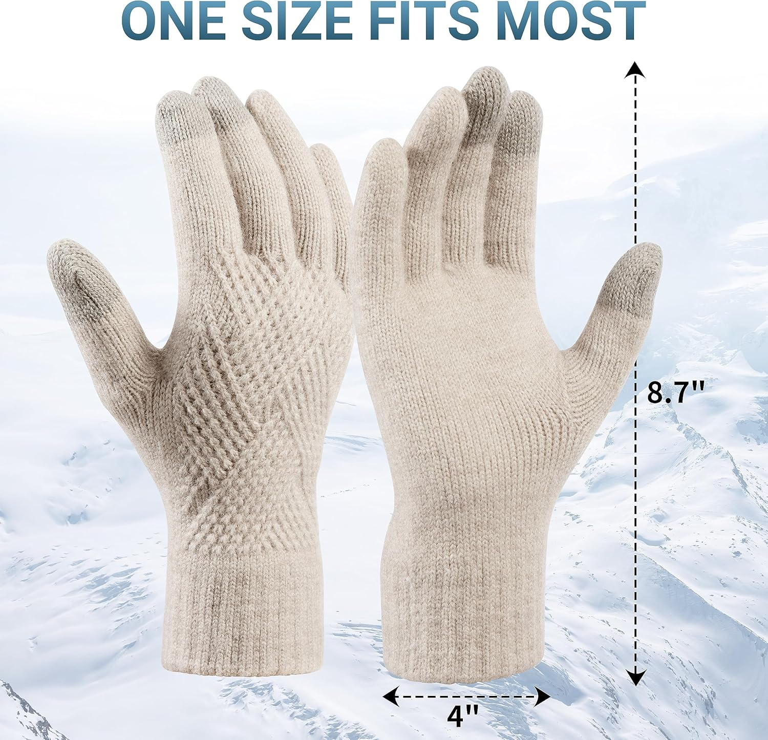 Trifabricy Womens Winter Gloves, Warm Fleece Lined Winter Gloves, Touchscreen Gloves, Elastic Cuff Knit Wool Gloves for Women image number 6