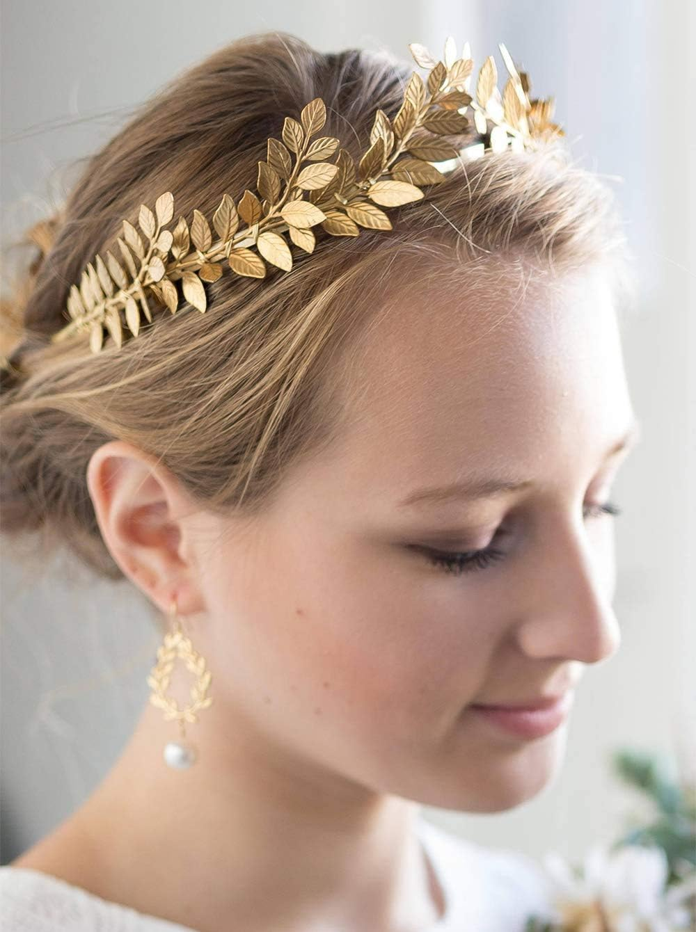 Sither Bridal Gold Leaf Crown Headband Olive Leaves Tiara Headpiece for Wedding Party Prom Halloween Festival Hair Accessoriecs