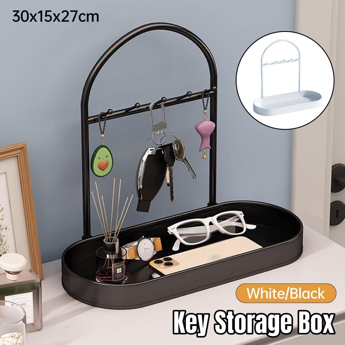 AIMALL Key Entry Door Storage Rack - Stylish Entrance Storage Organizer with Hooks for Keys, Jewelry, and Accessories, Shoe Cabinet and Mask Hanger - White image number 6