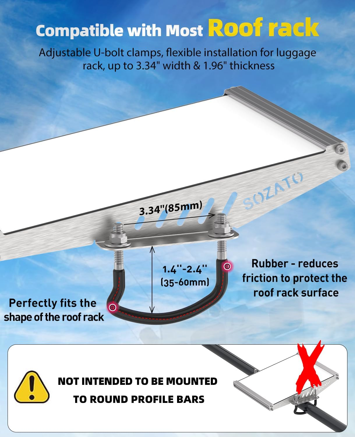 SOZATO Starlink Mini Car Mount, Starlink Mini Roof Rack Mounting Kit with Full Metal Protection, Shock-Absorbing Foam, Adjustable U-Bolt Clamps, Accessory Base for Cars, Rvs, Boats, Yachts, Trucks image number 5