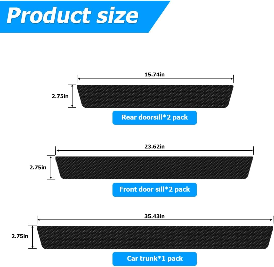 AUCELI 4PCS Car Door Sill Protector and 1PCS Rear Bumper Guard, Carbon Fiber Anti-Scratch Cover Strips, Trunk Door Entry Edge Protection Sticker, Auto Accessories Universal for Most Vehicles image number 2
