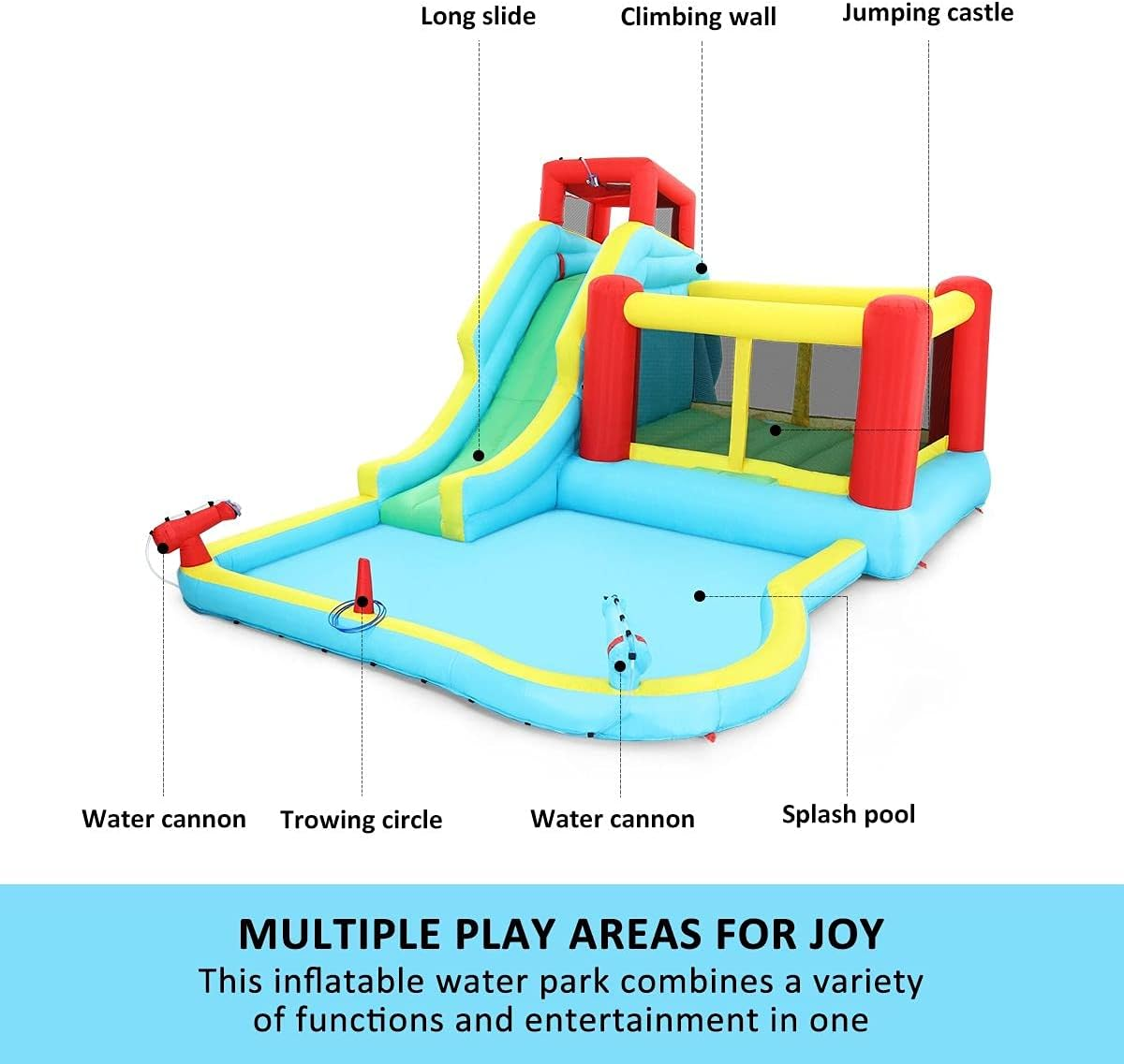 All in 1 Inflatable Water Park Water Slide Cannon Climbing Bouncer Castle Kids Play Toy