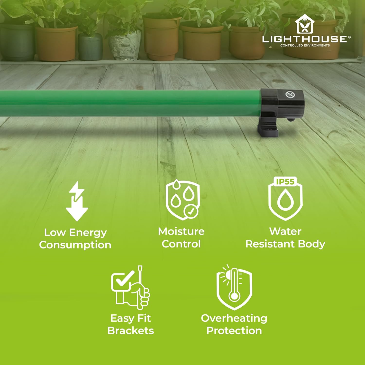 Lighthouse ECOH-080 ECOHEAT 80W Greenhouse Heater | Temperature Control | Eco-Friendly | Quiet Heater for Garden Workshop, Garage, Warehouse. 608Mm, Green image number 2