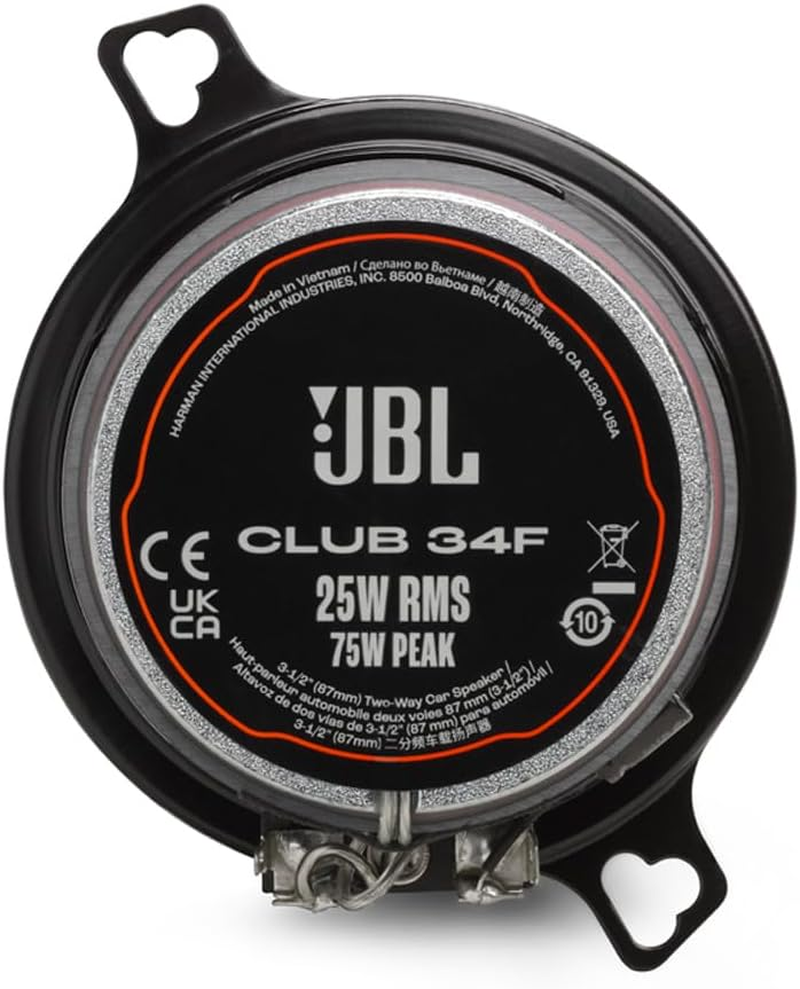 JBL Club 34F Gen 3-87 Mm Car Speaker Set by Harman Kardon for a Superior 9 Cm Box Upgrade - 25 W RMS 75 W Max, High Sensitivity, Intense Bass and Impressive High Frequency Response image number 4