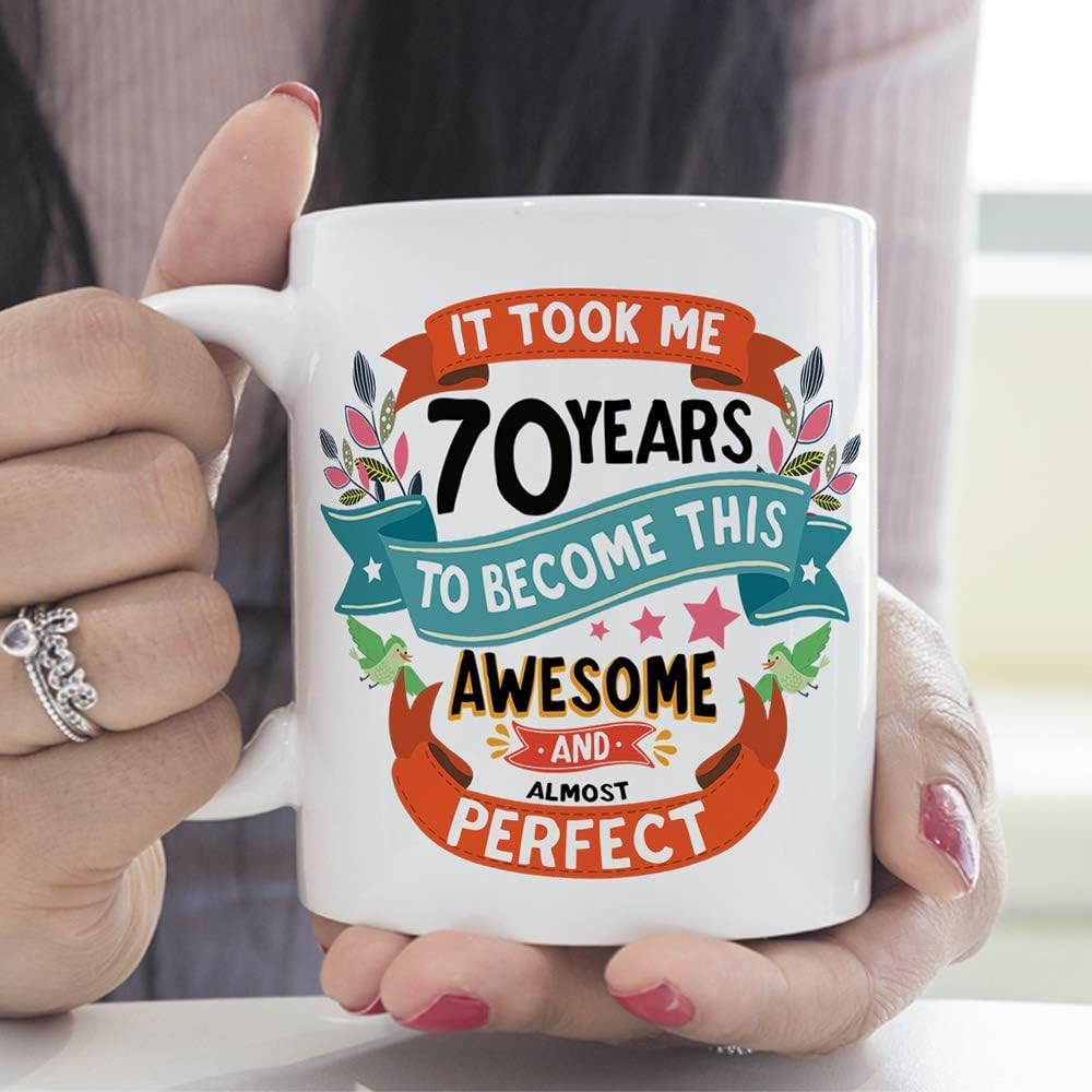 MUGFFINS Seventy Birthday Mug -It Took Me 70 Years to Become This Awesome and Almost Perfect - Funny Anniversary Present for People 70 Years Old image number 1