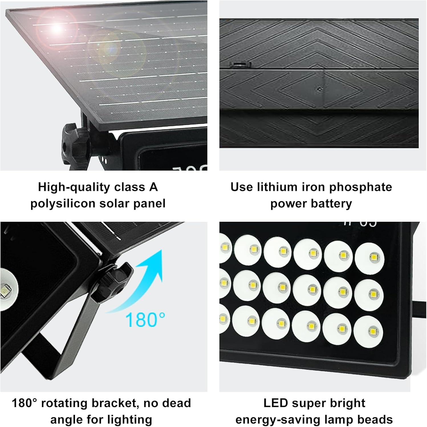 100W Solar Lights Outdoor Waterproof, Dusk to Dawn Solar Powered Security Lights, Solar LED Flood Lights Outdoor, 6500K Cool White, for Porch, Patio, Yard, Garage, Garden image number 3