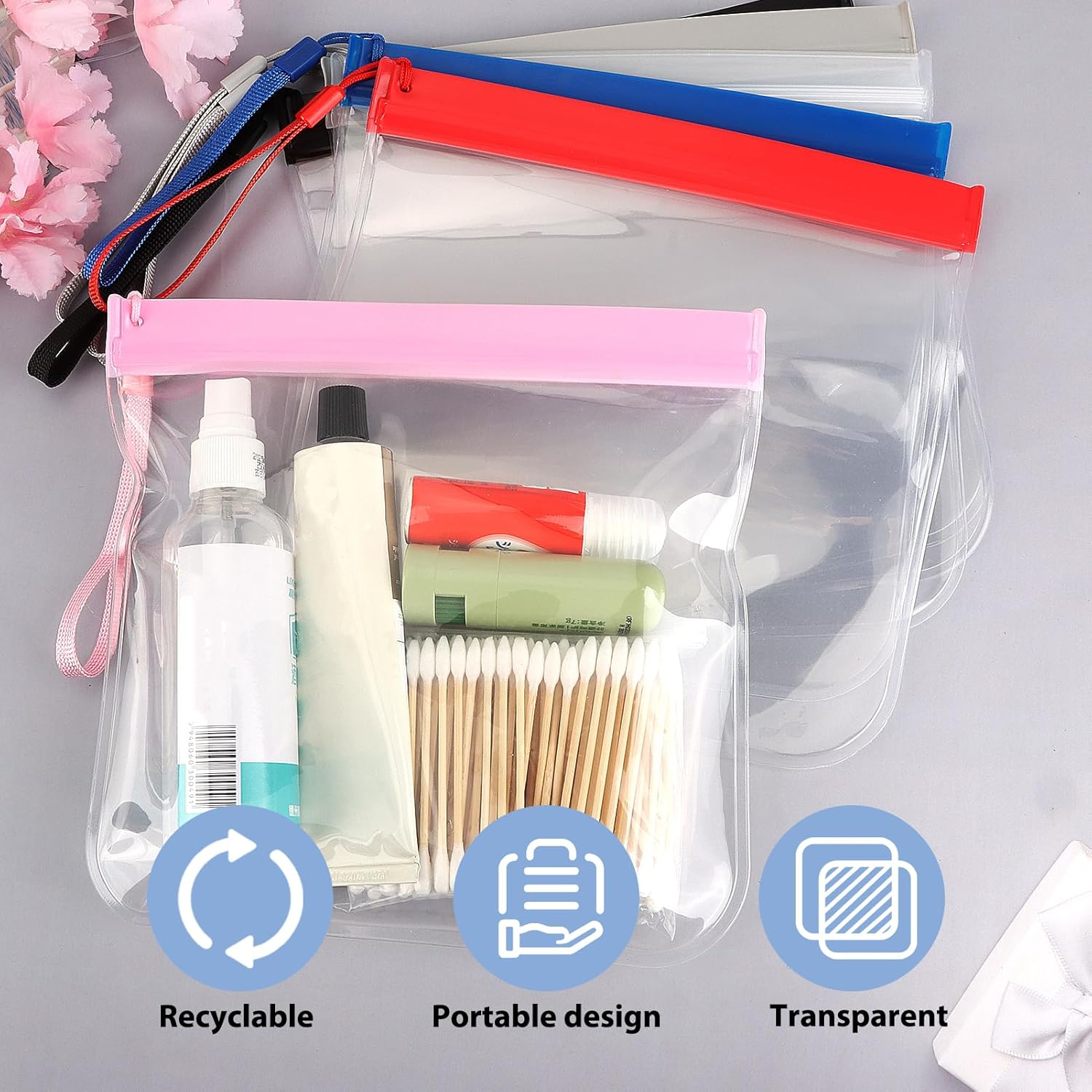 Ozessence 6 Pcs Clear Travel Toiletry Bag, 20 X 20Cm Airport Airline Compliant Transparent Waterproof Travel Bag for Storage Passport Jewelry Food Cosmetics Documents and Data Cables image number 6