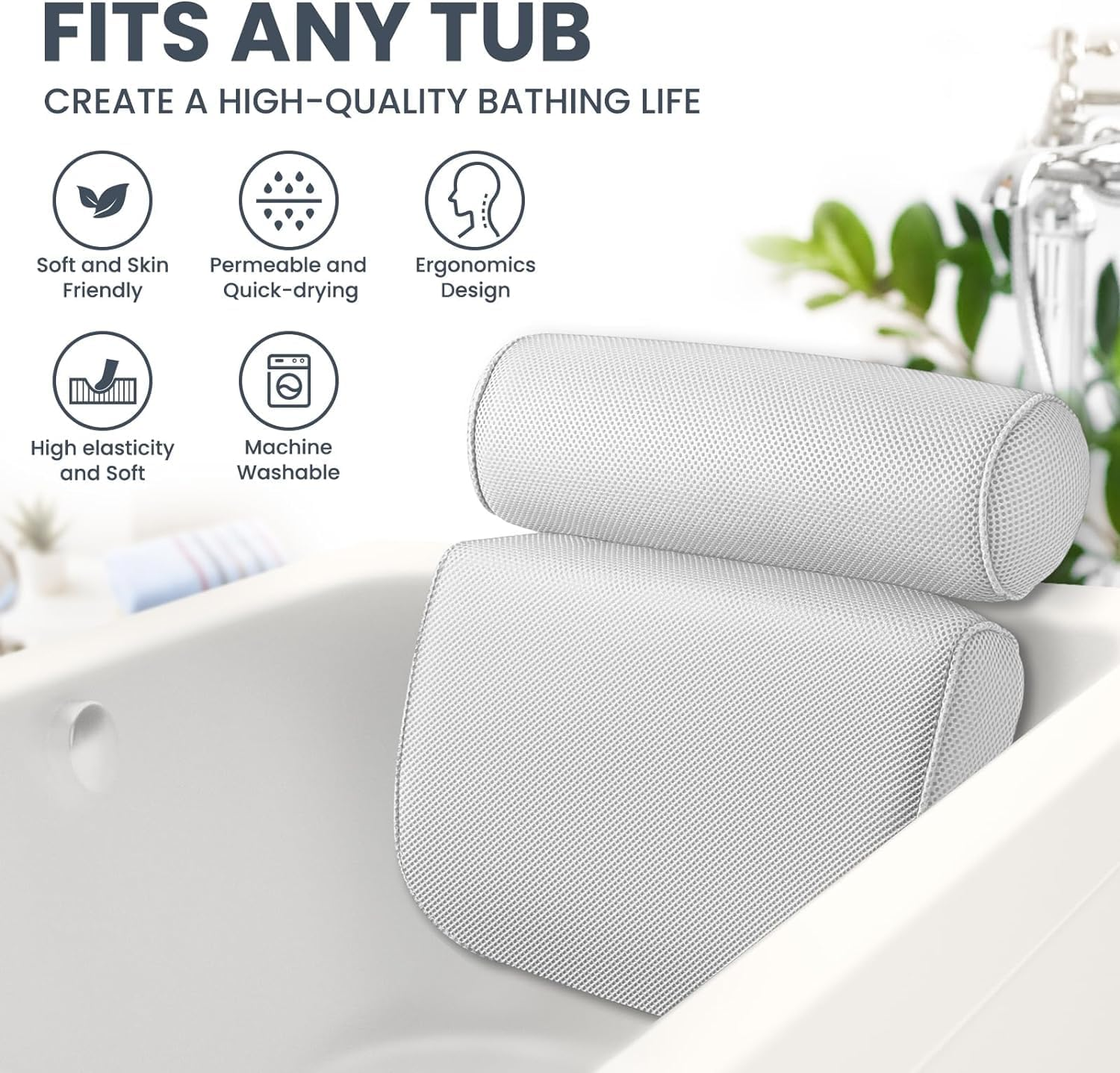 Bath Pillow, Bathtub Pillow for Tub Neck and Back Support with 6 Non-Slip Suction Cups, Ergonomic Bath Tub Pillow Headrest, Luxury Bath Accessory Spa Gifts for Bathtub, Hot Tub (Pink) image number 6