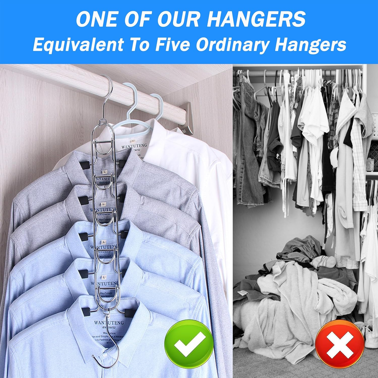 Zekroh 5 in 1 Space Saver Coat Hangers, 4 Pack Multilayer Metal Clothes Hanger anti Slip Clothes Hangers with EVA Sponge Tube, Heavy Duty Stainless Steel Hangers for Closet Storage Organizer image number 6