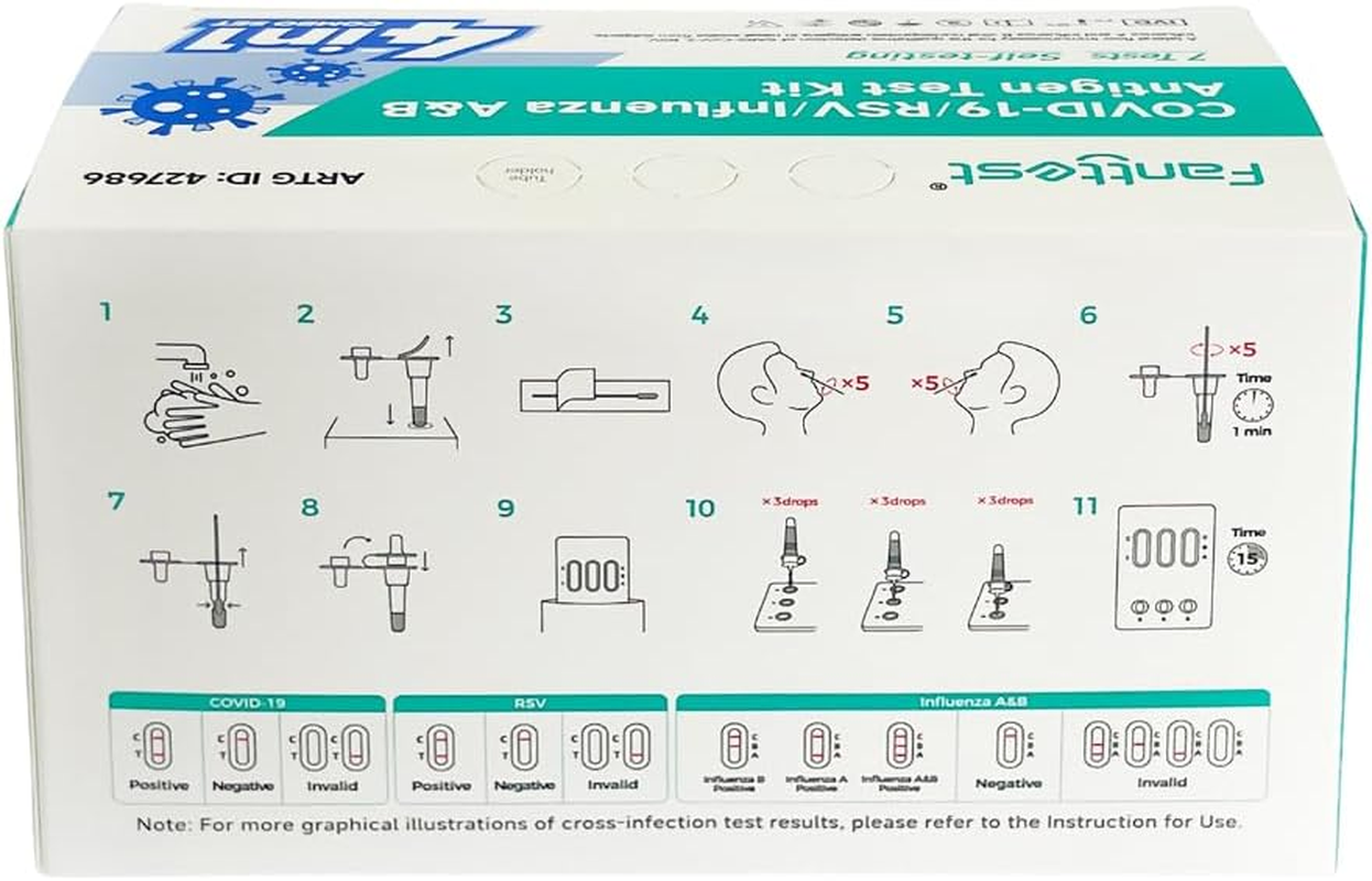 Fanttest 4 in 1 COVID-19 /Rsv/Influenza A&B Antigen Test Kit for Self-Testing (7 Pack) image number 4
