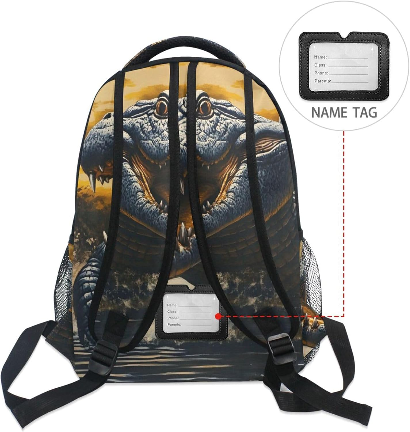 WOIWB Vintage Crocodile Kid'S School Backpack for Girls Boys, Bookbag Hiking Backpacks Small Size image number 3