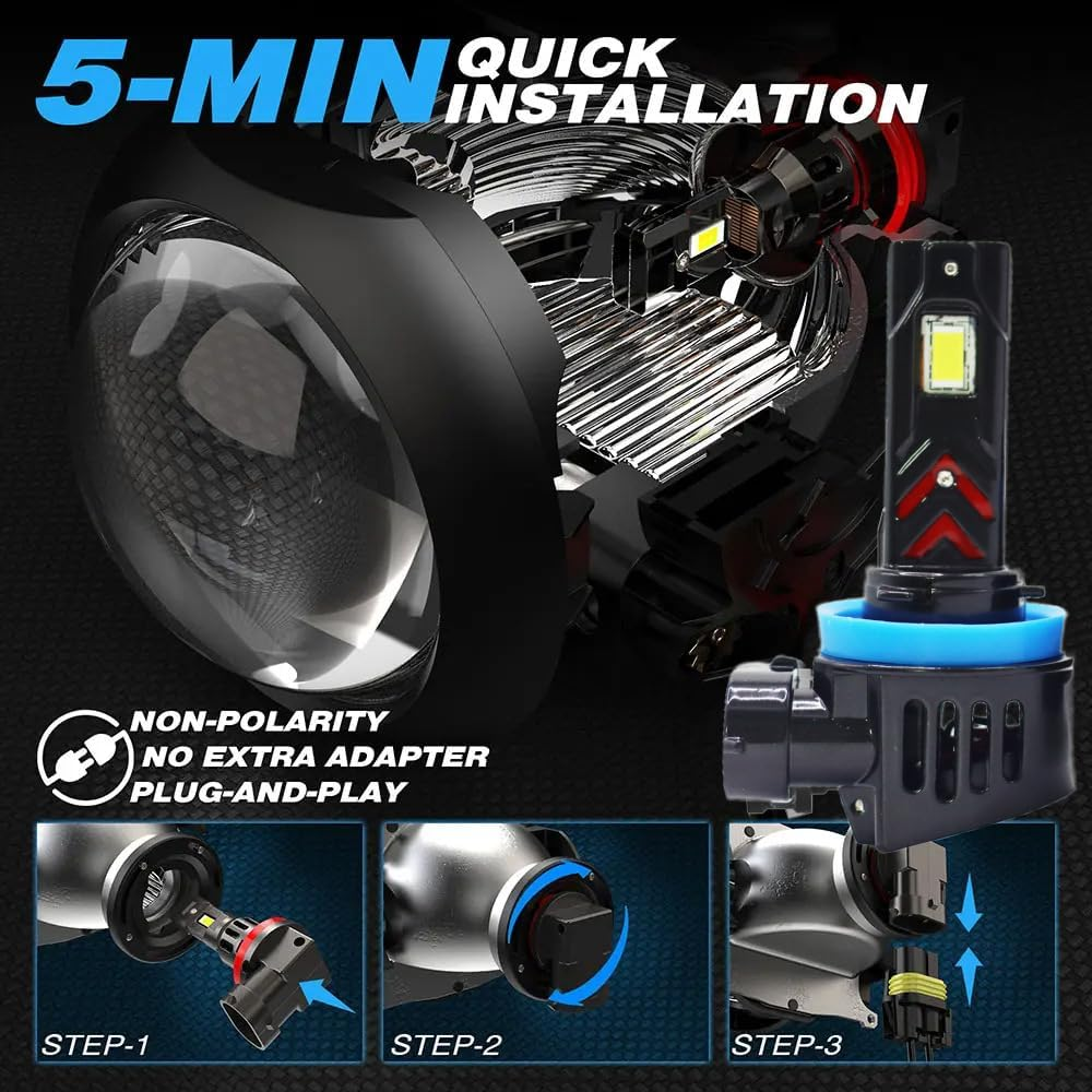 H11 H8 LED Bulb, 12000LM 6500K H11 H8 Bulb, 60W Low Beam Headligh Fog Light Bulbs, 1:1 Size Car Headlight Conversion Kit Cooling Fan 12000 RPM, IP68 Plug Play, Pack of 2 (H11 H8) - 9006 Hb4 image number 6