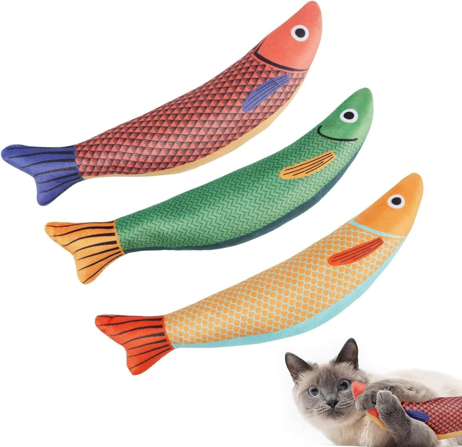 Cat Fish Plush Toy with Catnip - 3Pcs Soft Kitten Toys, Saury Fish Plush with Crinkle Sound, Chew Toy for Cats image number 2