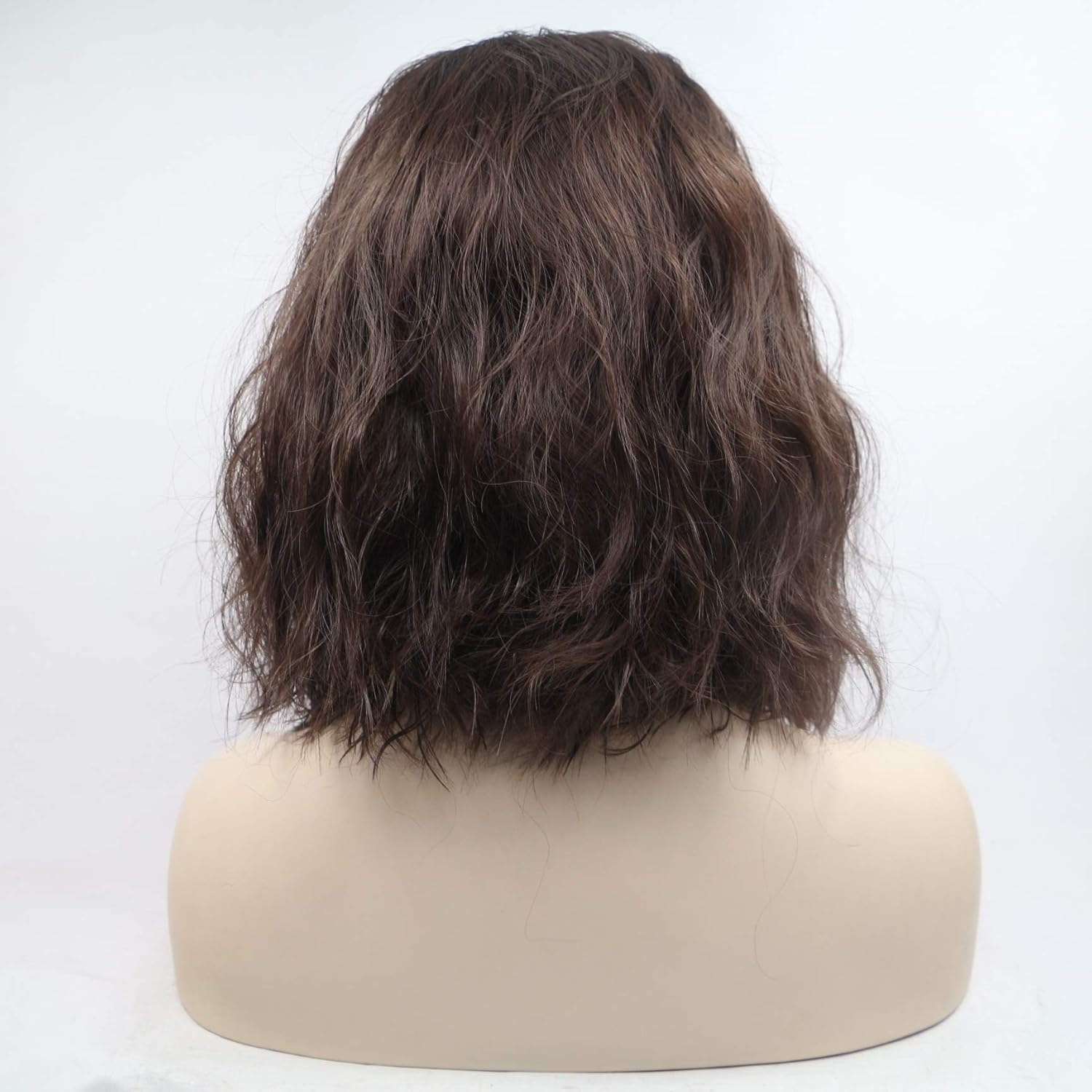 Xiweiya 16" Natural Brown Wavy Wig Synthetic Lace Front Wigs Middle Part Brunette Hair Short Soft Curly Wig Hair Replacement Wig for Women, Drag Queen Makeup