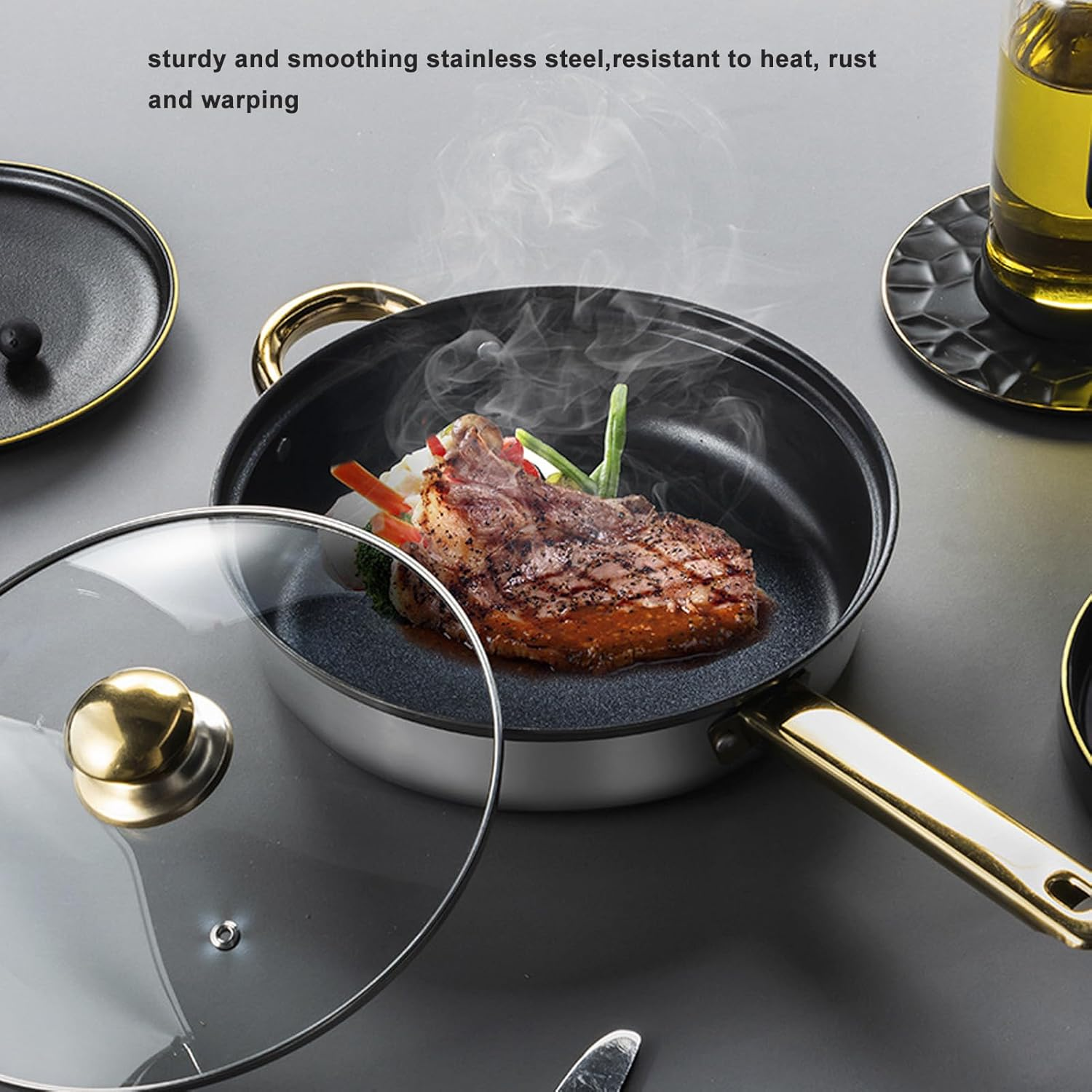 Stainless Steel Cookware Sets, 12Pcs Pots and Pans Kitchen Cooking Set with Golden Handle, Easy To, Kitchen Cookware Set for Induction Electric and Gas Cooktops image number 1