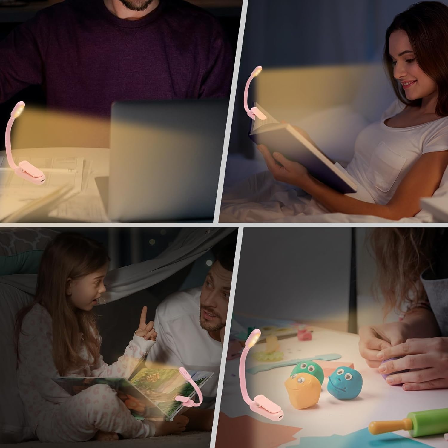 Pearyaest Book Light,Reading Lights for Books in Bed,Clip on Led Reading Light with 3 Colors Modes & Stepless Dimming,Portable Lightweight AAA Battery Book Lamp Long Runtime for Travel, Desk(Pink) image number 4