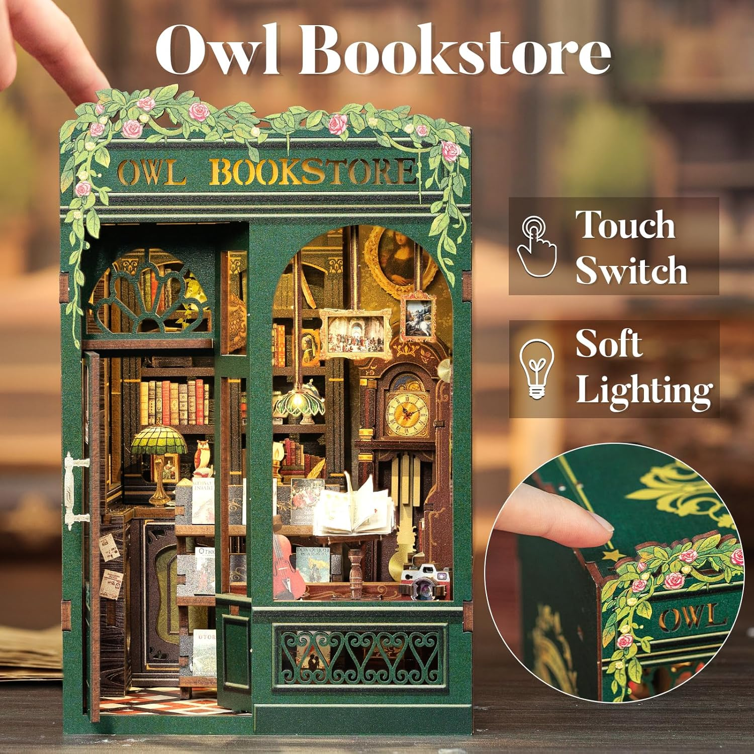 CUTEBEE Book Nook Kit - DIY Miniature House Kit for Adults, Teens and Beginners, Dollhouse Booknook Library Tiny House Bookshelf Decor 3D Wooden Puzzle, Gifts for Family, Friends (Owl Bookstore) image number 3