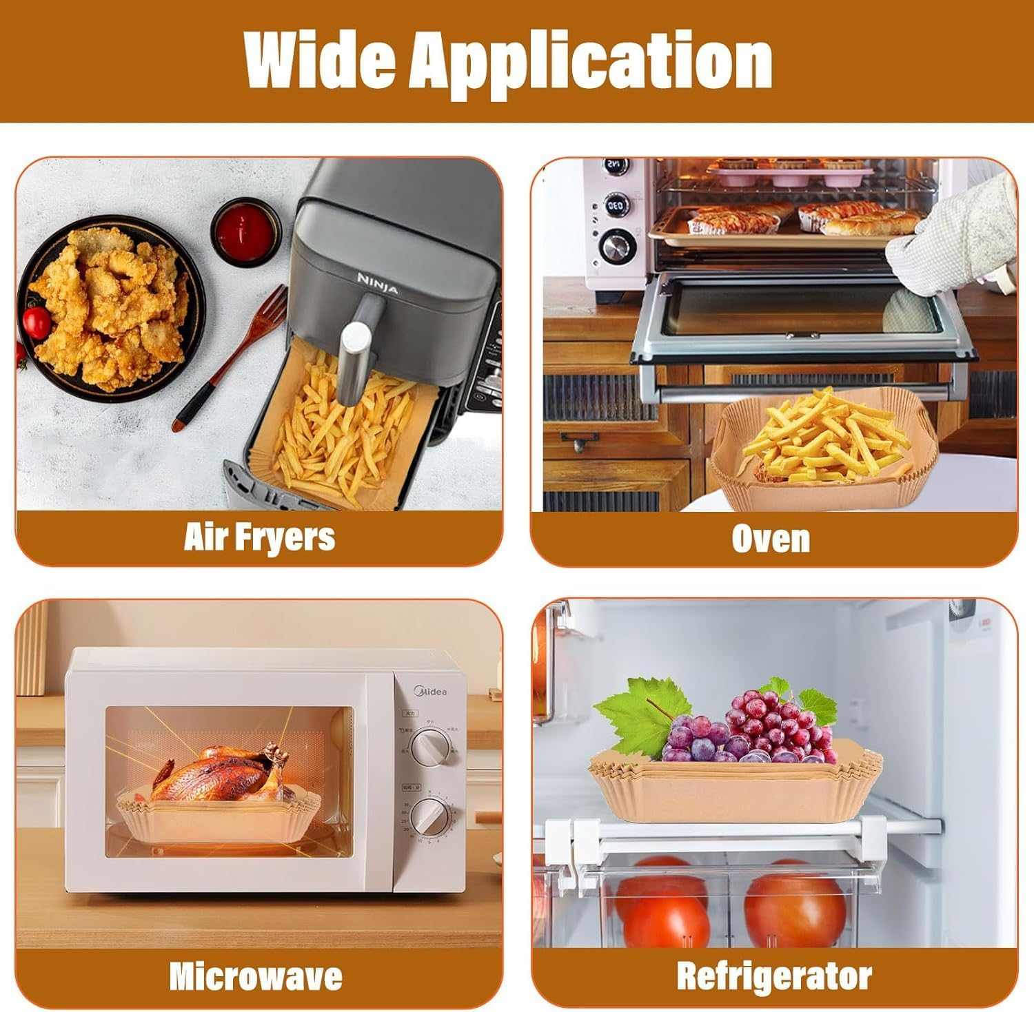 HOJIO 100PCS Ninja Double Stack XL 9.5L SL400ANZ Air Fryer Liners,Disposable Baking Paper Liners Accessories for Ninja Double Stack Airfryer SL400ANZ, Ninja Stack Insert