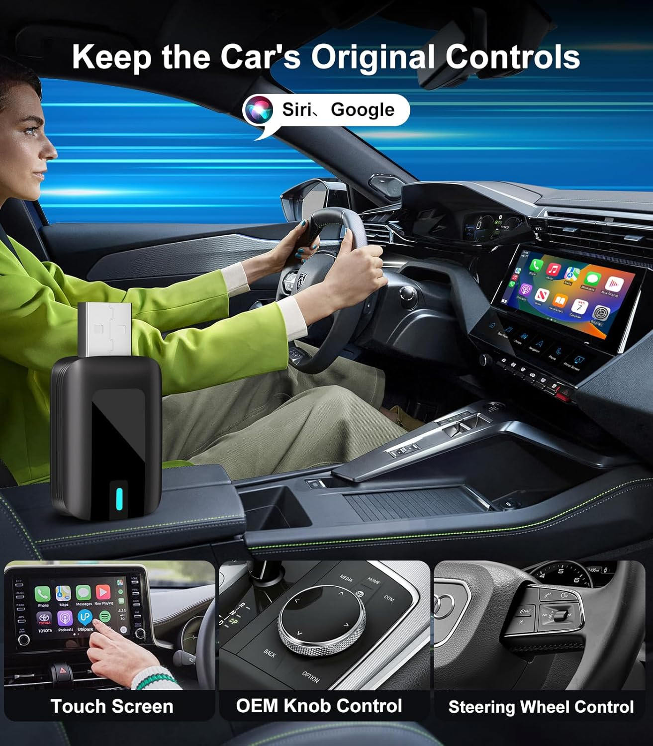 Wireless Carplay Adapter, 2 in 1 Android Auto Plug&Play Magic Link Stable Fast Connection, Convert OEM Wired to Wireless Carplay Dongle Adapter for Iphone Ios 10+/Android 11+, Cars 2016+ image number 5