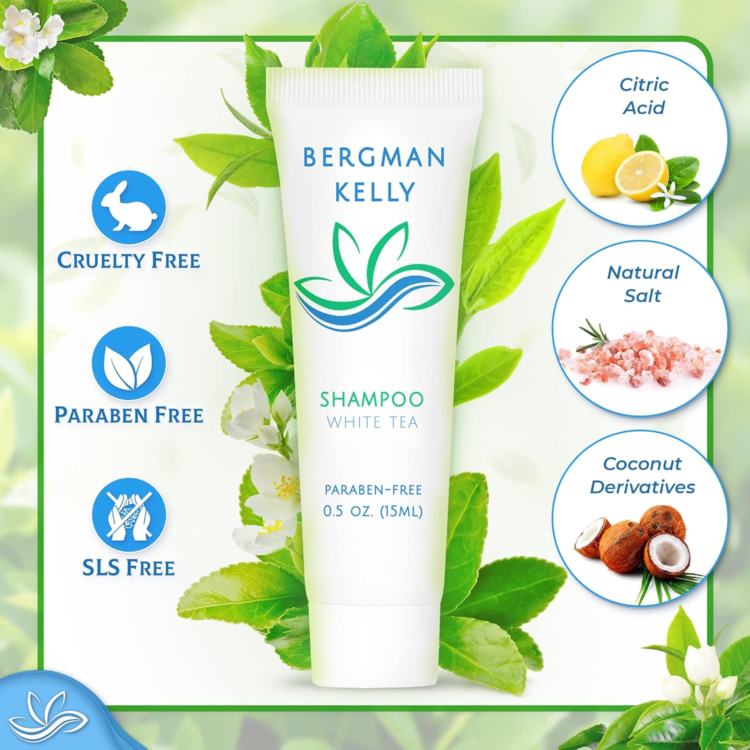 BERGMAN KELLY round Sanitary Soap Bars, Shampoo & Conditioner 3-Piece Set (0.5 Oz Each, 150 Pc, White Tea), Delight Your Guests with Revitalizing & Refreshing Bulk Travel Toiletries & Hotel Amenities image number 4