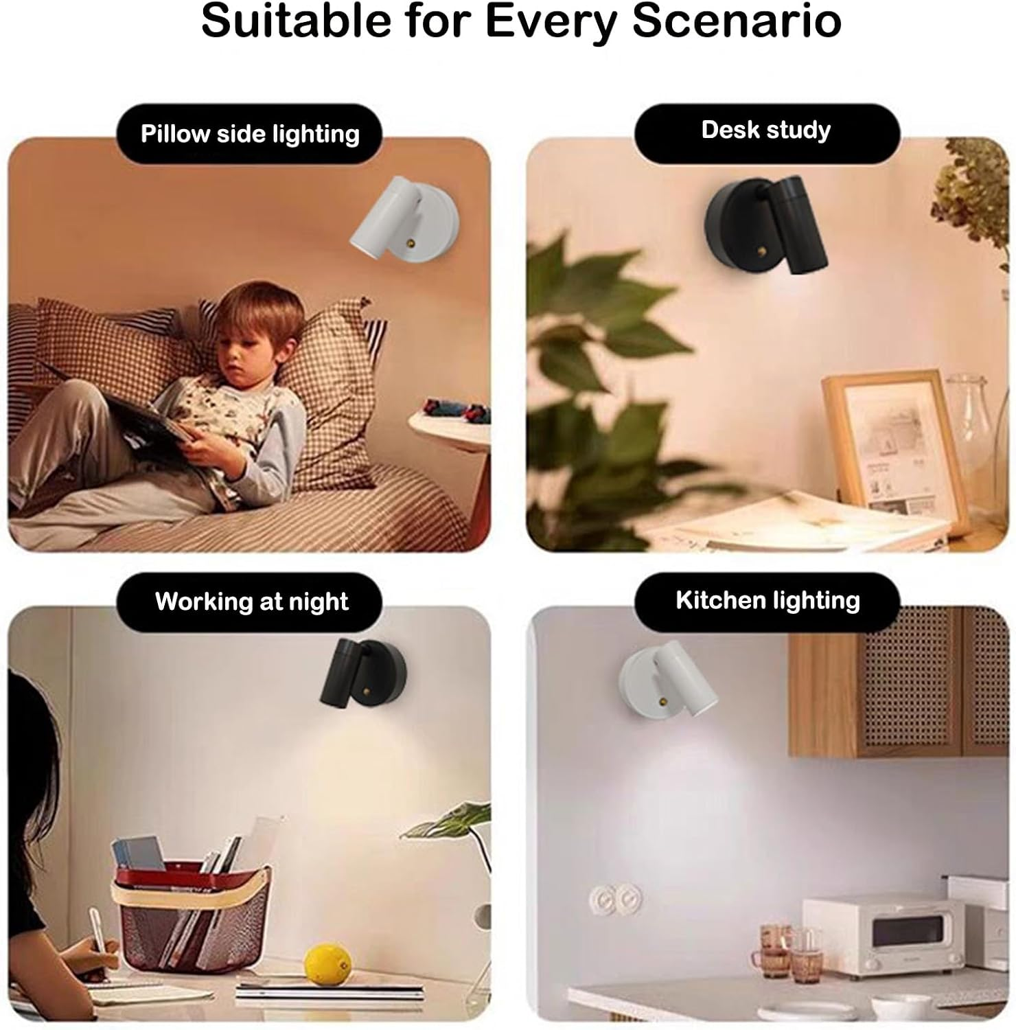 Spot Lights Indoor, Rechargeable Plant Spotlight Indoor, 350&deg; Rotate Wireless LED Uplighting, Battery Powered Ceiling Spotlight for Artwork Painting Tree Plant Picture Lights Wall Light (Black) - Black image number 3