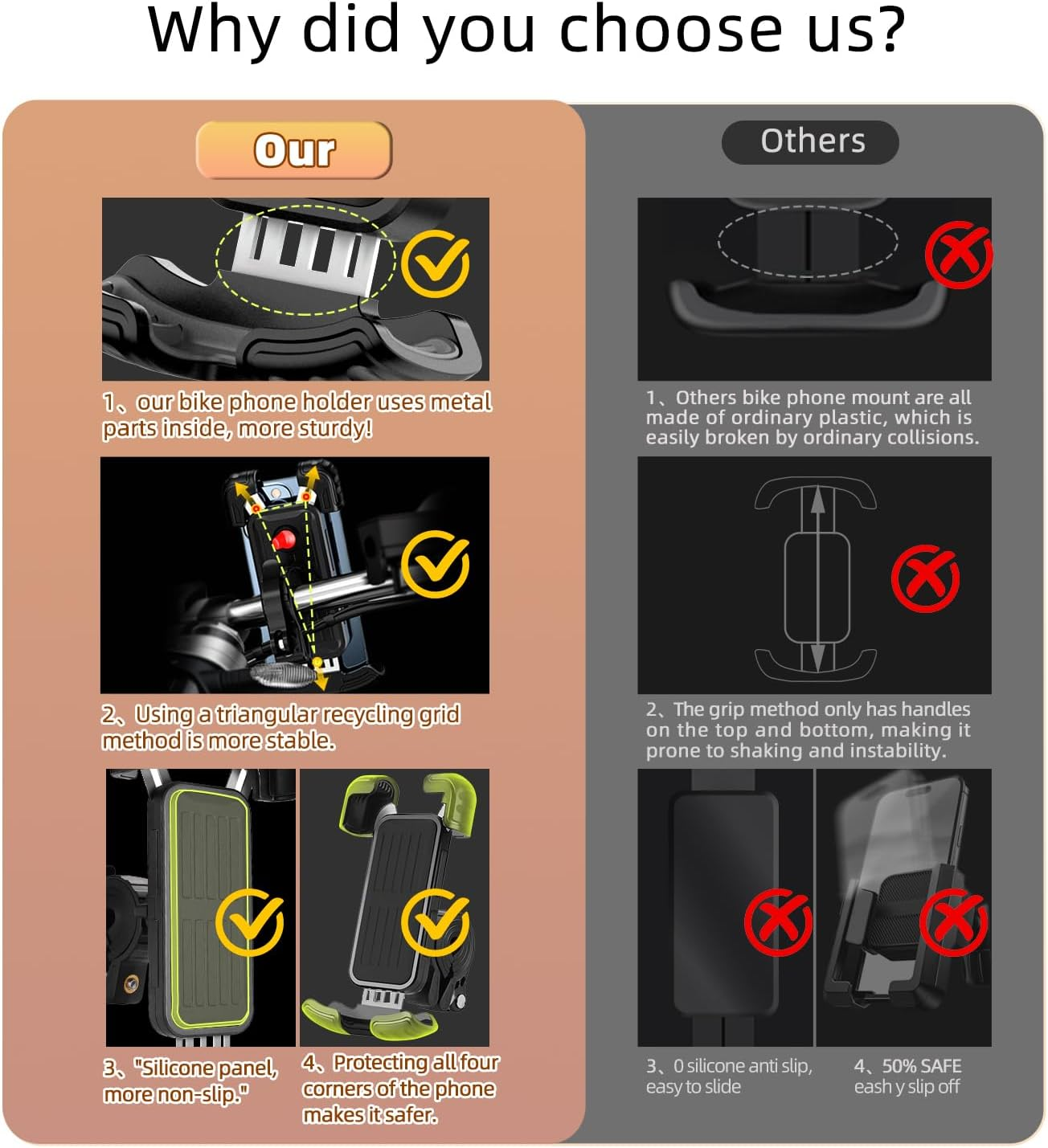 Bike Phone Holder, [2024 Upgrade] Motorcycle Phone Mount, Bicycle Phone Holder, Handlebar Phone Mount, for Iphone Bike Mount, Bike Accessories image number 3