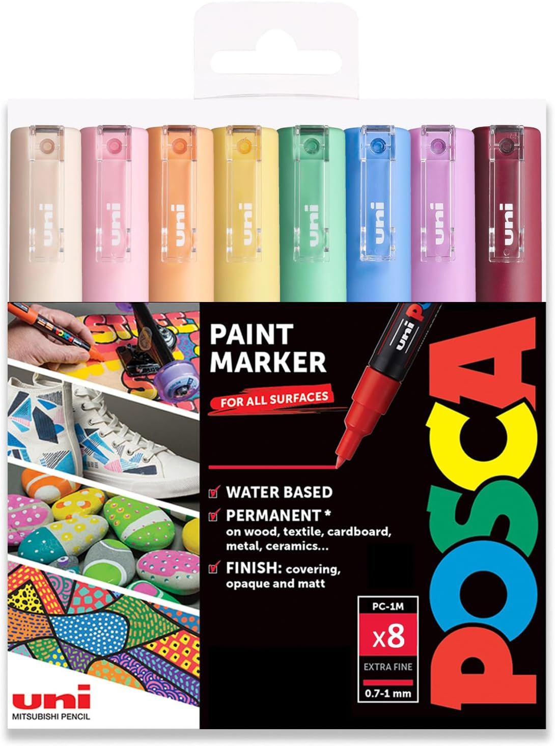 Posca Water Based Permanent Marker Paint Pen - Multi Surface Use - PC-1M, 0.7-1.0Mm Extra Fine - Set of 8 in Gift Wallet - Pastel Tones image number 5