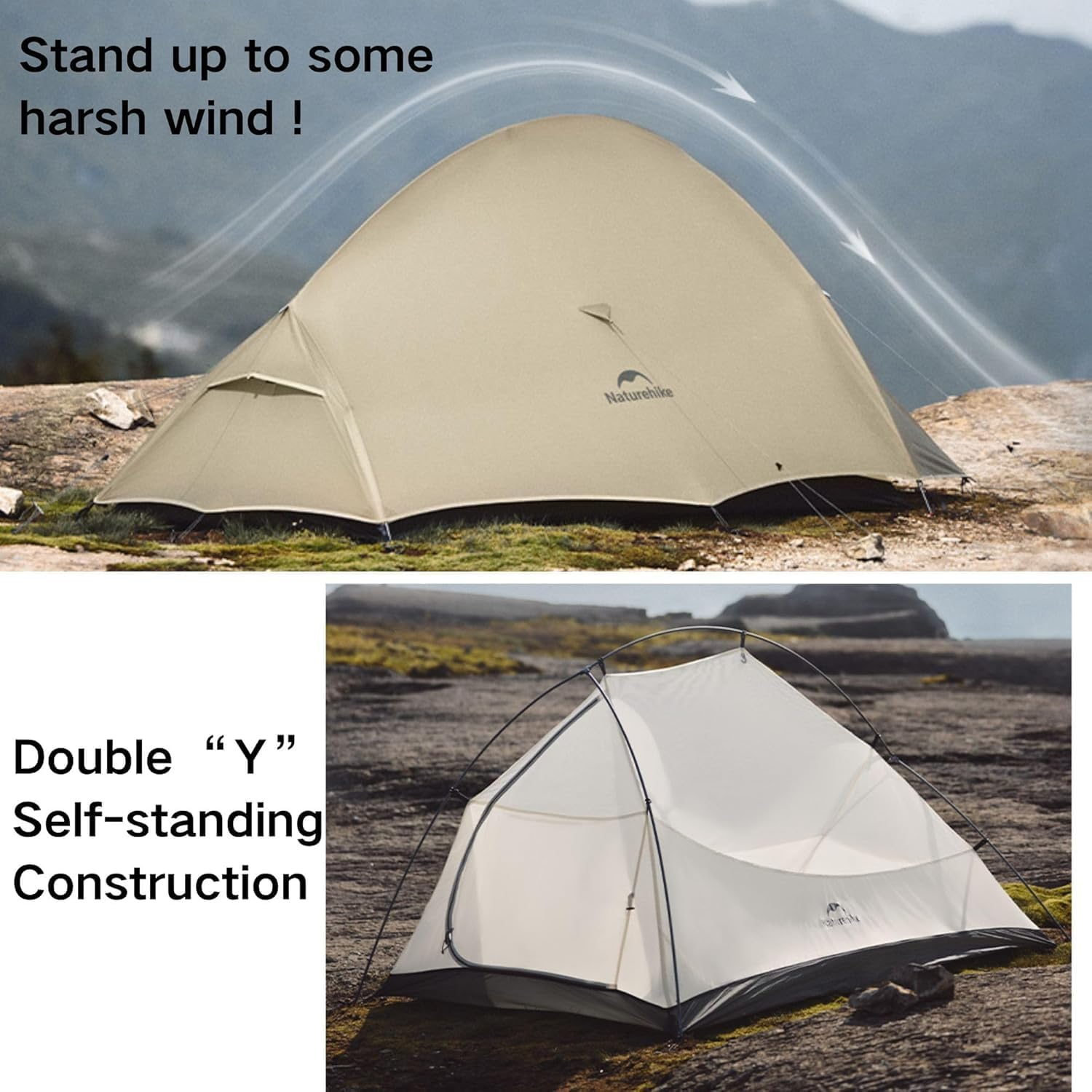 Naturehike 2024 Cloud up Pro Tent, Upgrade Ultralight Tents,1.23Kg/2.7Lbs,Double 1 Person Tent,For Cycle Camping,Backpacking,Hiking,Self-Standing, Construction,Easy Set Up - Grey-Single image number 3