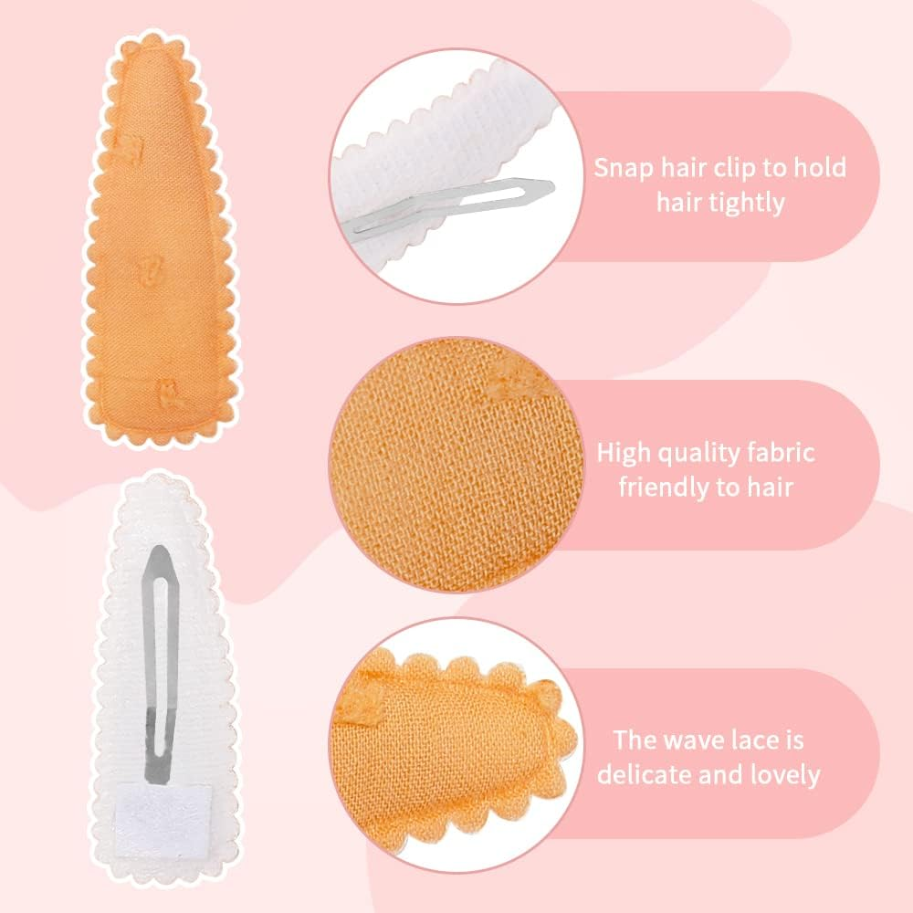 Yanwenx 20 Pcs Girl Hair Clips Floral Print Toddler Non Slip Wrapped Snap Hairpins for Kids Barrettes Accessories Baby Girls (Light Color) Pink - Orange image number 4