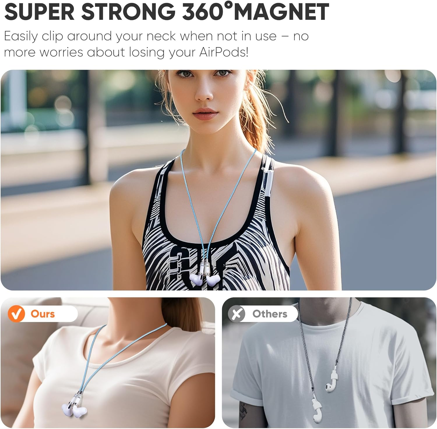 Lawonda Anti-Lost Neck Strap for Airpods, PU Leather Strong Magnetic Necklace Holder String, Compatible with Airpods 1&2/ Pro /3Rd /Pro 2 - Orange Red Gold image number 2