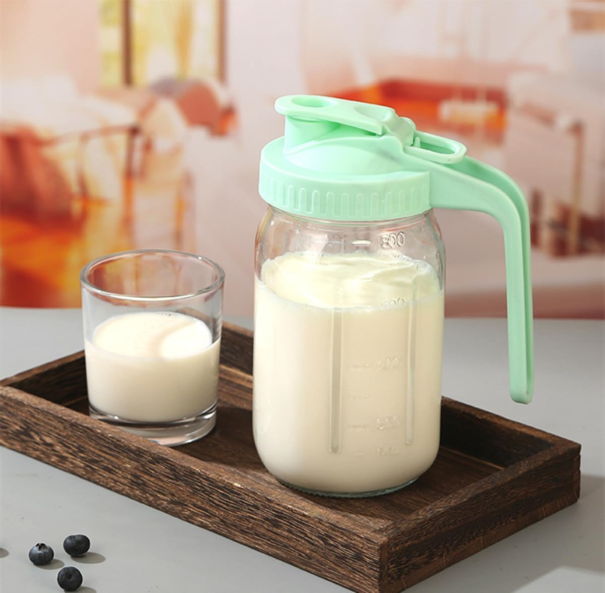 64 Oz/32 Oz Glass Water Bottle with Lid and Spout, Wide Mouth Mason Jar Water Bottle for Iced Tea, Juice, Cold Brew Coffee (Yellow, 32Oz) image number 5