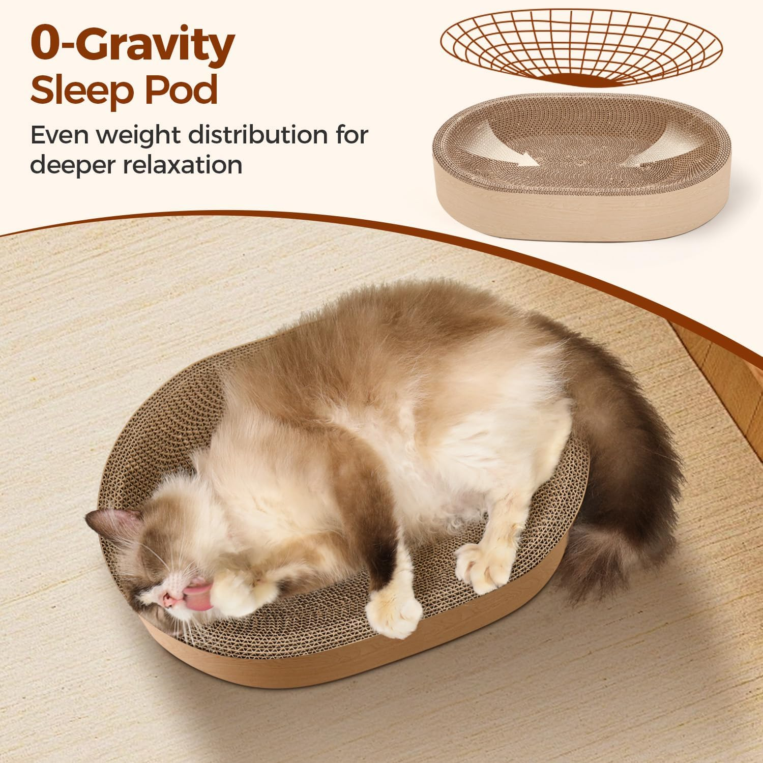 Comsaf Cat Scratching Board for Indoor Cats - Cardboard Scratch Pad, Oval Scratcher Bed for Kittens, Durable Bowl Circle, Furniture Protector from Claws image number 5