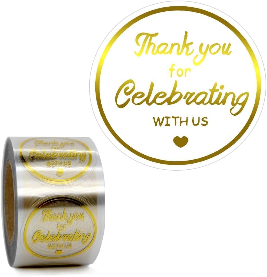 Gold Foil Thank You Stickers - 500 Pcs Waterproof Custom Wedding Stickers, round Labels for Gifts, Clear Decorative Stickers for Parties, High-Quality Peel-Off Sealing Stickers（ 1.5 Inch） - Geiwogwc image number 3
